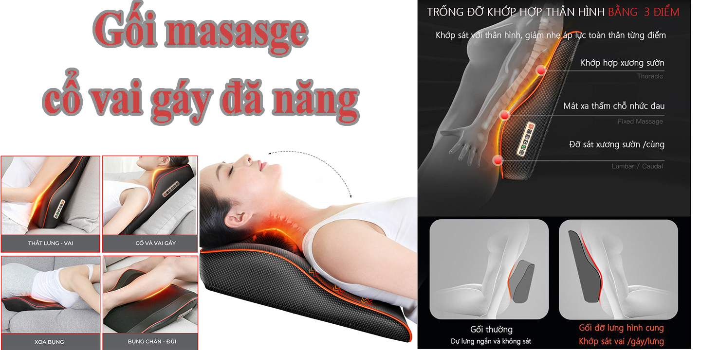 Gối massage hồng ngoại, matxa toàn thân bằng 20 bi linh hoạt, kết hợp 2 điểm rung có thể điều chỉnh và 2 nút massage bằng từ tính, logo thêu cao cấp thích hợp làm quà tặng - Hàng chính hãng