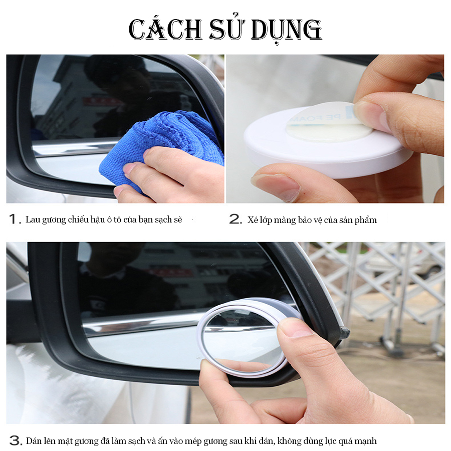 Bộ 2 Gương Lồi có viền Xoay 360 độ Gắn Cho Kính Gương Chiếu Hậu Tránh Điểm Mù Cho Xe Hơi Xe Ô tô