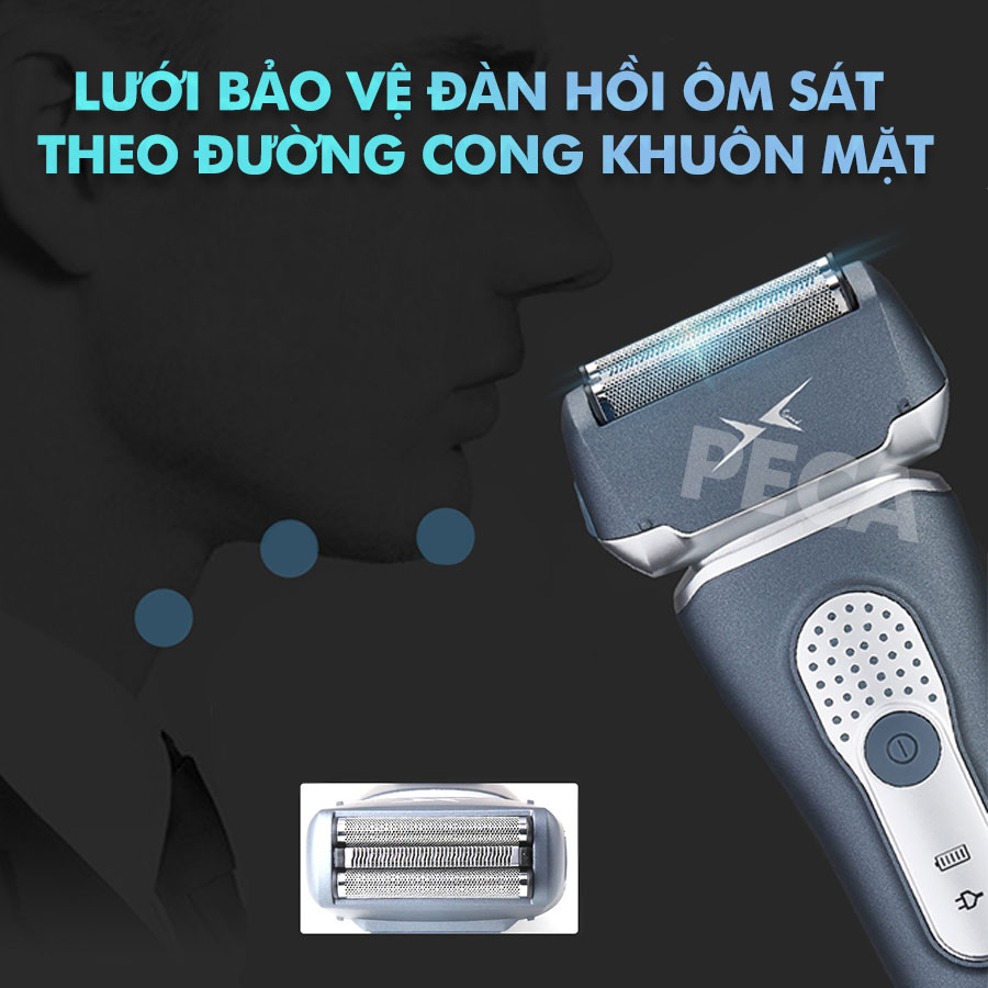 Máy cạo râu chuyên nghiệp Kemei KM-111 lưỡi kép nổi sắc bén kèm đầu tỉa phụ sạc nhanh USB chống thấm nước IPX5 