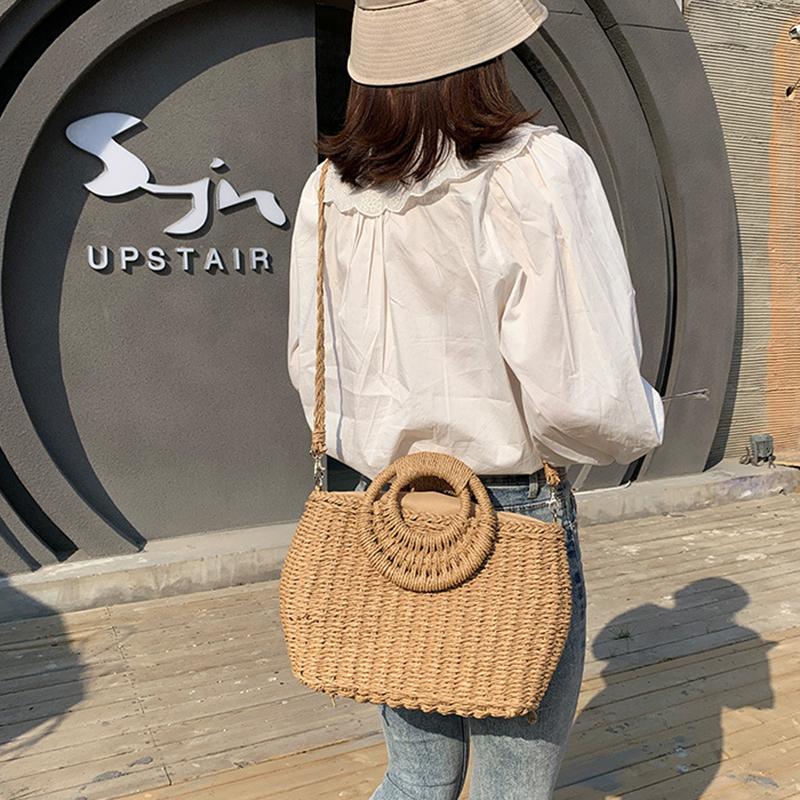 Phụ Nữ Mùa Hè Ống Hút Túi Xách Đi Biển Thủ Công Thời Raffia Vòng Tròn Mây Túi Bohemian Giày Đan Giỏ Túi