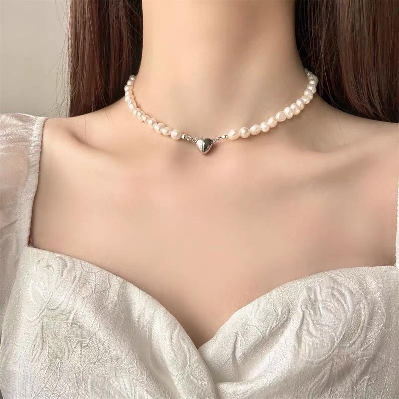 Dây chuyền nữ choker nữ hạt trai tim titan đẹp Ring House
