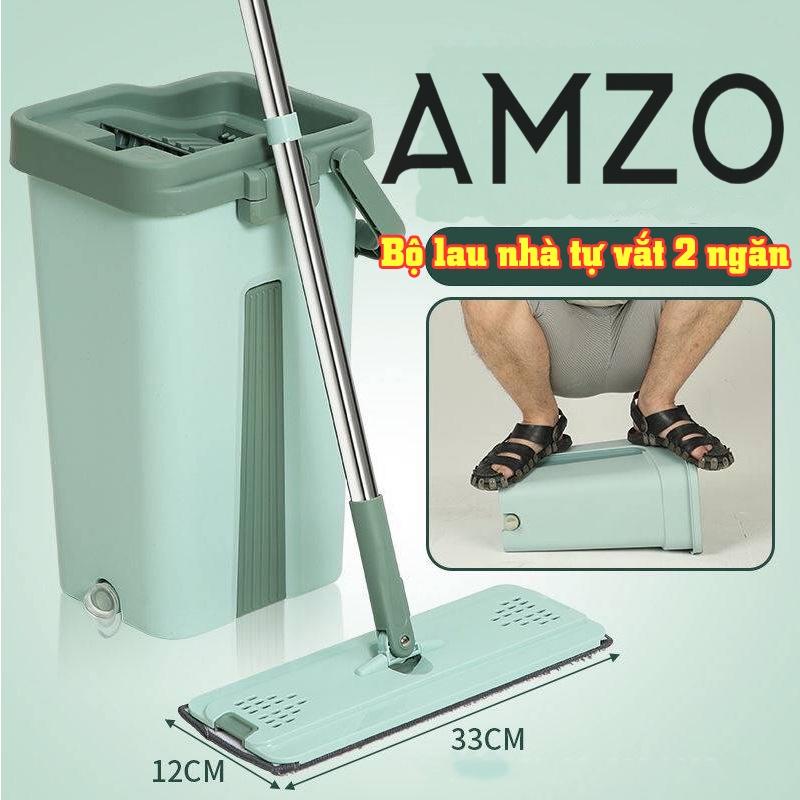 Bộ lau nhà tự vắt 2 ngăn 360 độ (kèm 2 bông lau) cao cấp AMZO