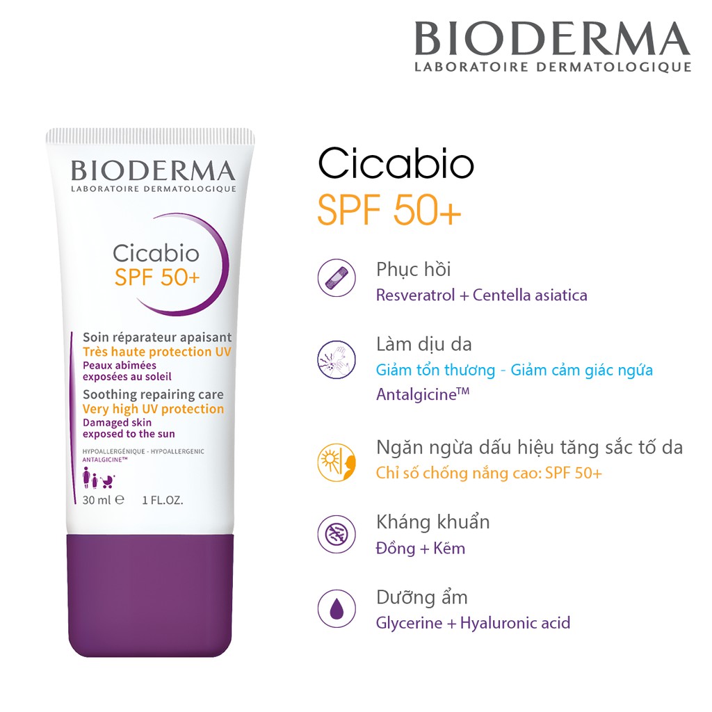 Kem Chống Nắng Dành Cho Da Mỏng, Dễ Kích Ứng Bioderma Cicabio SPF50+ 30ml