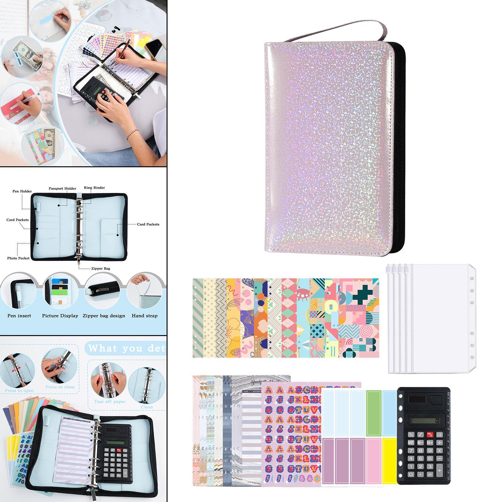 Budget Binder, A6 PU Money Saving Wallet, Refillable Ring Binder Notebook, with Binder Pockets, Stickers, Cash Envelopes for for Budget Planner