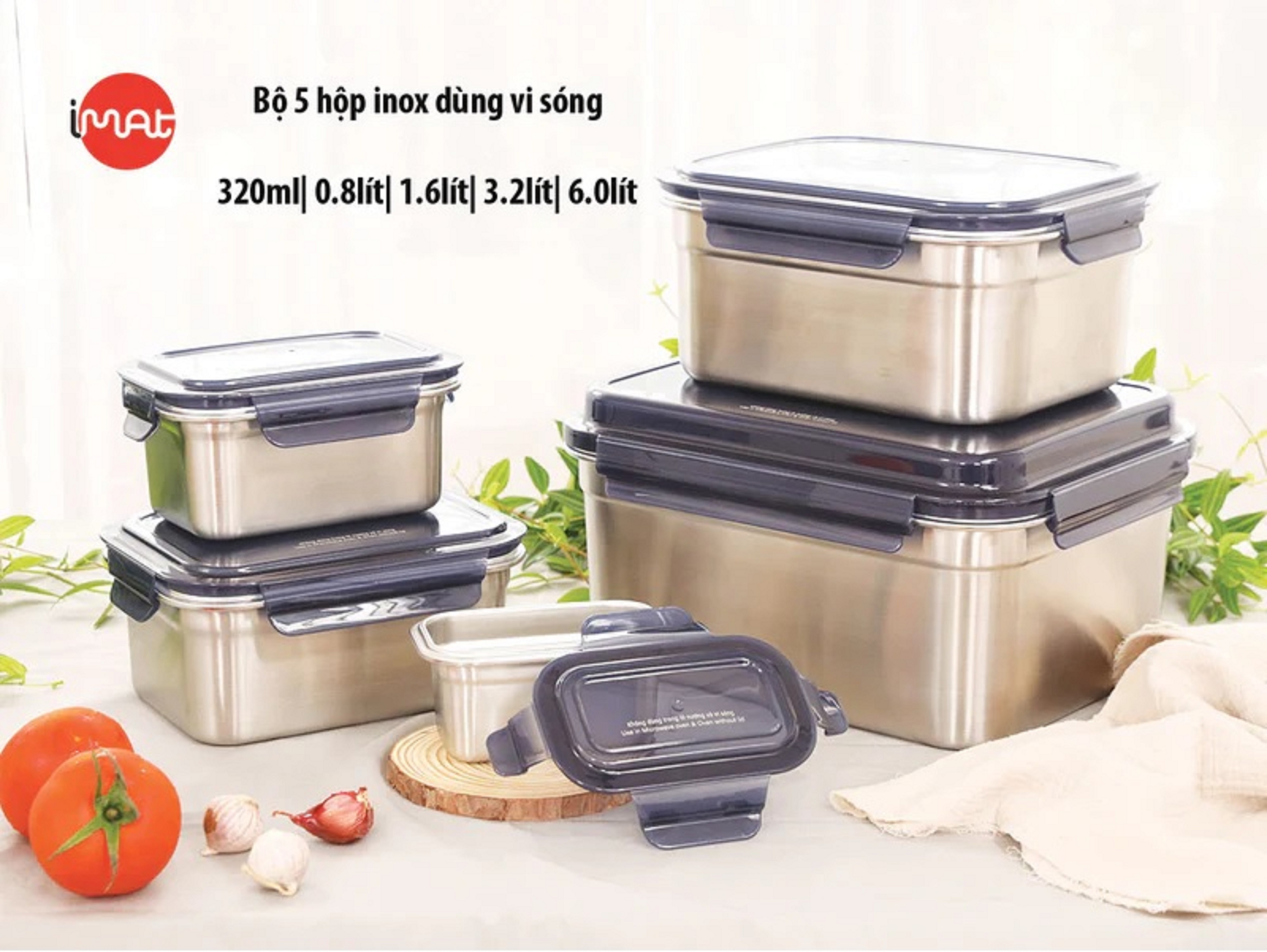 Bộ 5 hộp inox iMAT dùng vi sóng