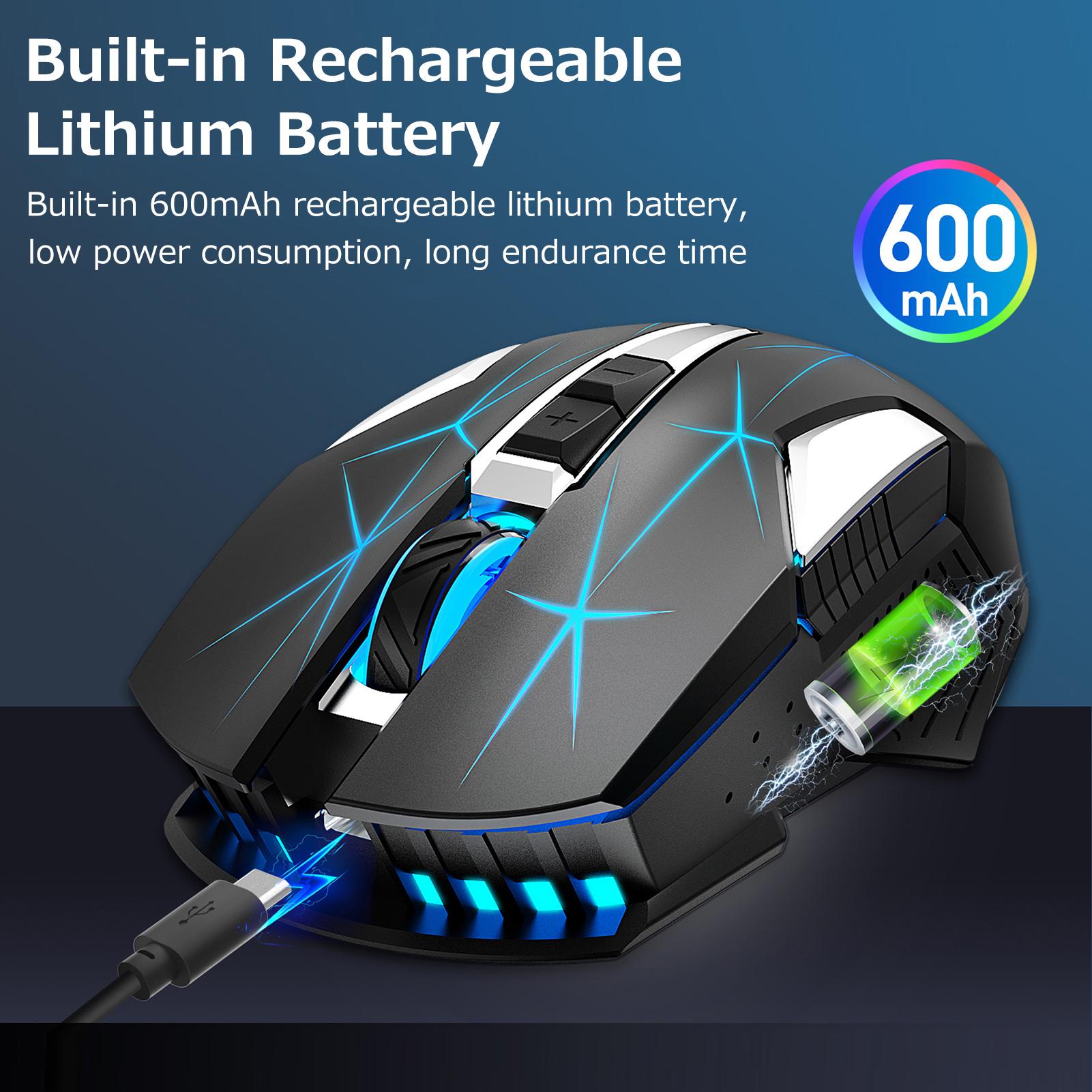 HXSJ T300 2.4G Wireless Mouse Ergonomic Mouse 3 Adjustable DPI Colorful Breathing Light Built-in 600mAh Lithium Battery