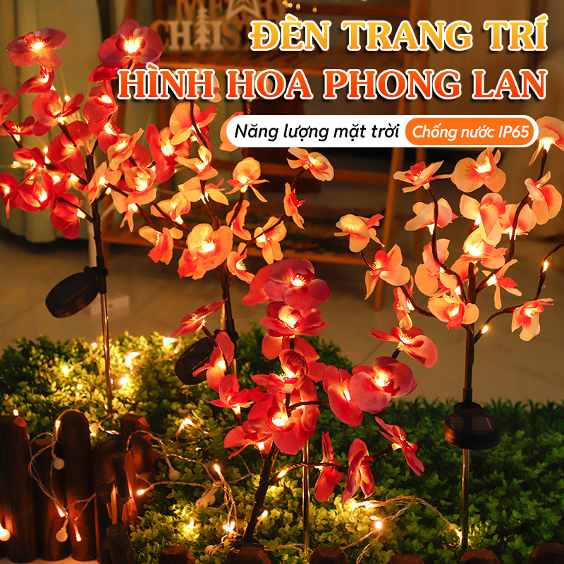 Đèn Trang Trí Năng Lượng Mặt Trời Hoa Phong Lan, Tấm Năng Lượng Silicon Tinh Thể, Tự Động Sáng - DA3061