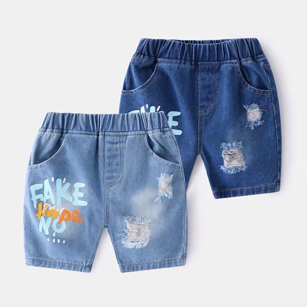 Quần jean bé trai, Quần Bò Đùi Thêu F A K E Cho Bé Trai Bé Gái Mặc Đều Xinh - SUMO KIDS