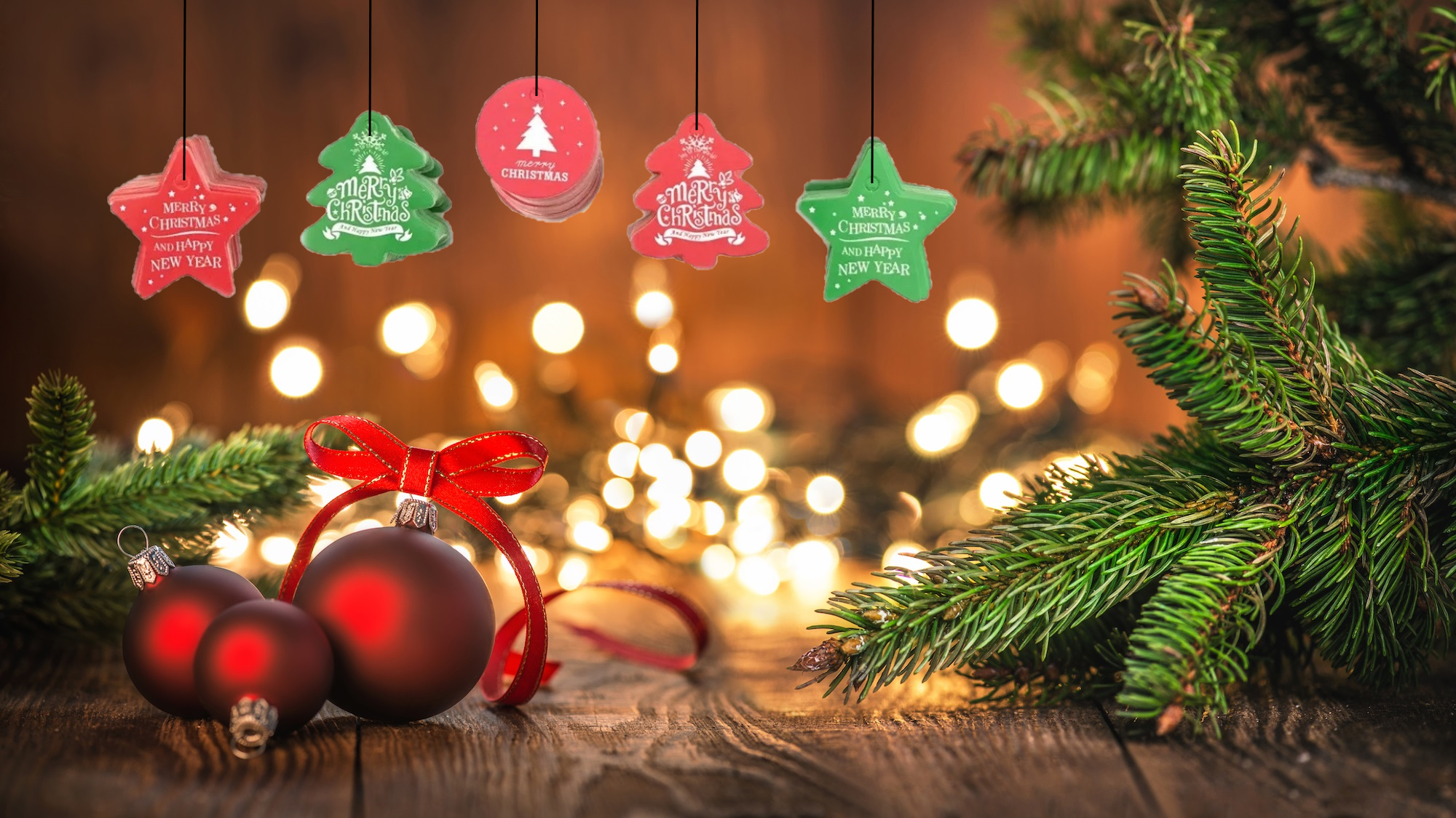 COMBO 5 Thẻ Giáng Sinh - Phụ kiện treo lủng lằng hình cây thông Giáng sinh. Phụ kiện làm Thẻ quà mang Thông điệp Giáng sinh. Quà tặng khách hàng Thân Yêu