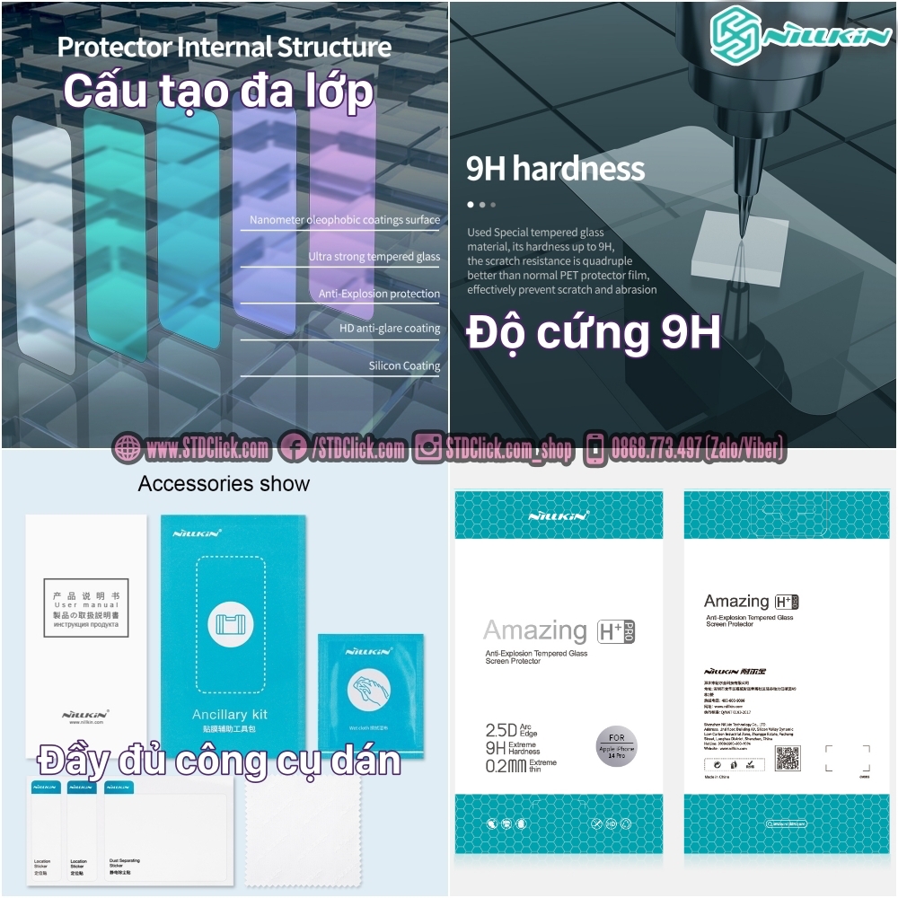 KÍNH CƯỜNG LỰC DÀNH CHO ĐIỆN THOẠI IPHONE 14 PRO NILLKIN H+PRO 0.2mm