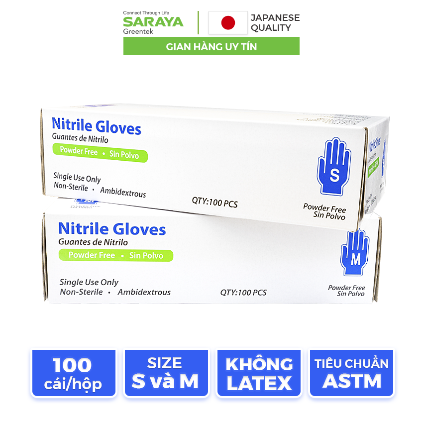 Găng Tay Cao Su Nitrile Huayan Không Bột Dùng Trong Thực Phẩm, Vệ Sinh (Huayan Disposable Nitrile Gloves) - 100 Chiếc/Hộp