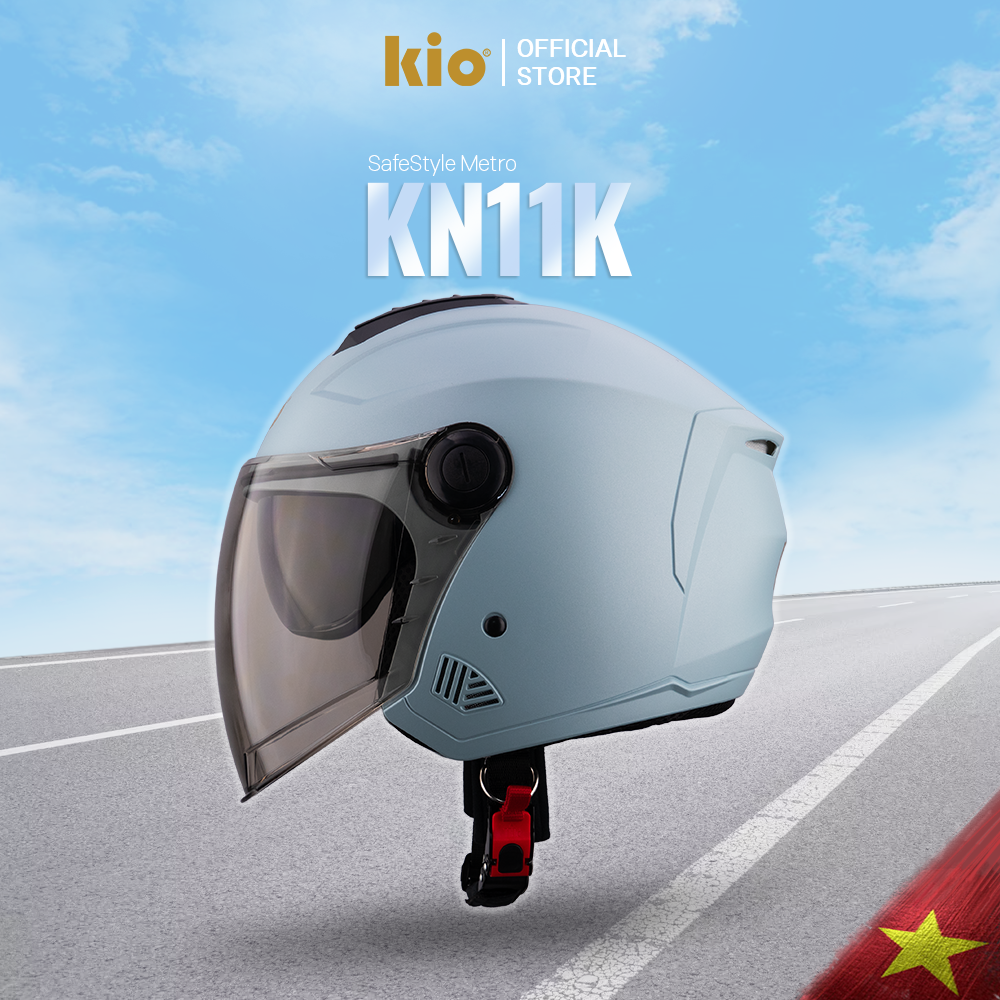 Mũ Bảo Hiểm 3/4 Kio SafeStyle Metro KN11K, 2 Kính Phủ Nano Chống Tia UV, Lót Kháng Khuẩn Tháo Rời - Xám xi măng (bóng)