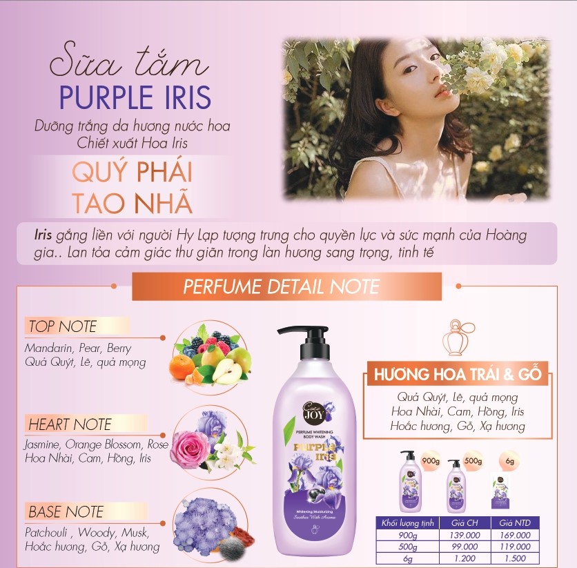 Sữa Tắm Nước Hoa Sáng Da Coco Joy Purple Iris 900g