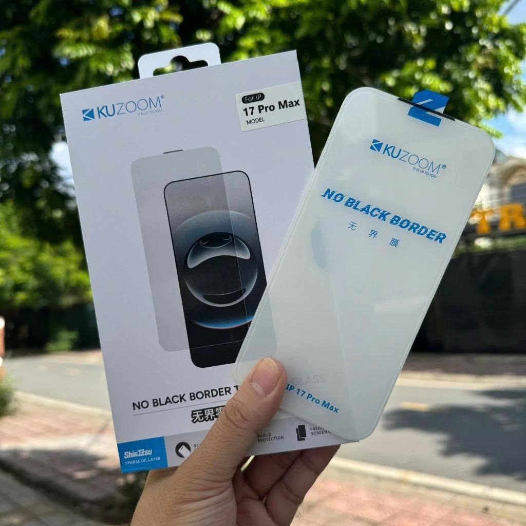 Kính cường lực KUZOOM không viền đen siêu trong suốt bảo vệ màng loa dành cho iphone 14 Plus / 15 Plus / 16 Plus / 14 Promax / 15 Promax / 17 PRomax - Hàng Chính HÃng