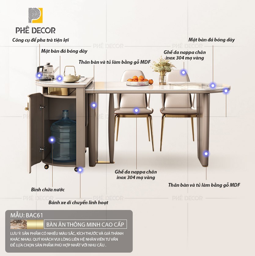 BÀN ĂN THÔNG MINH CAO CẤP TÍCH HỢP BÀN ĐẢO BẾP - BAC61 - Bàn ăn 1m8