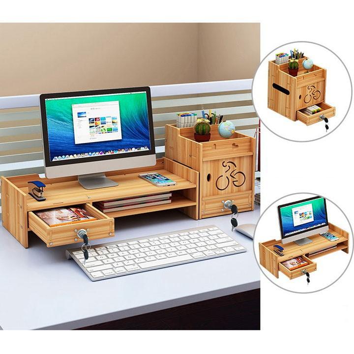 Giá kệ laptop máy tính và để tài liệu để bàn làm việc ngăn kéo có khóa chắc chắn kệ để tài liệu lắp ghép bằng gỗ