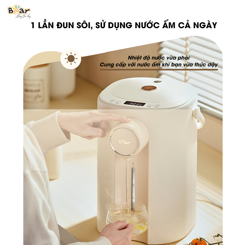 Bình Thủy Điện Đun Nước Nóng Bear 5L Đun Sôi Siêu Nhanh Khử Clo 11 Mức Nhiệt Có Đèn Dịu Nhẹ Ban Đêm SB-BTD5L HÀNG CHÍNH HÃNG