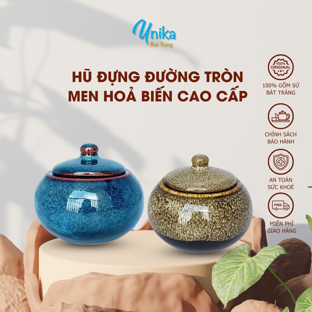 Hũ Đựng Đường Tròn (2 màu) - Hũ Đựng Gia Vị Cao cấp - Gốm Sứ Bát Tràng