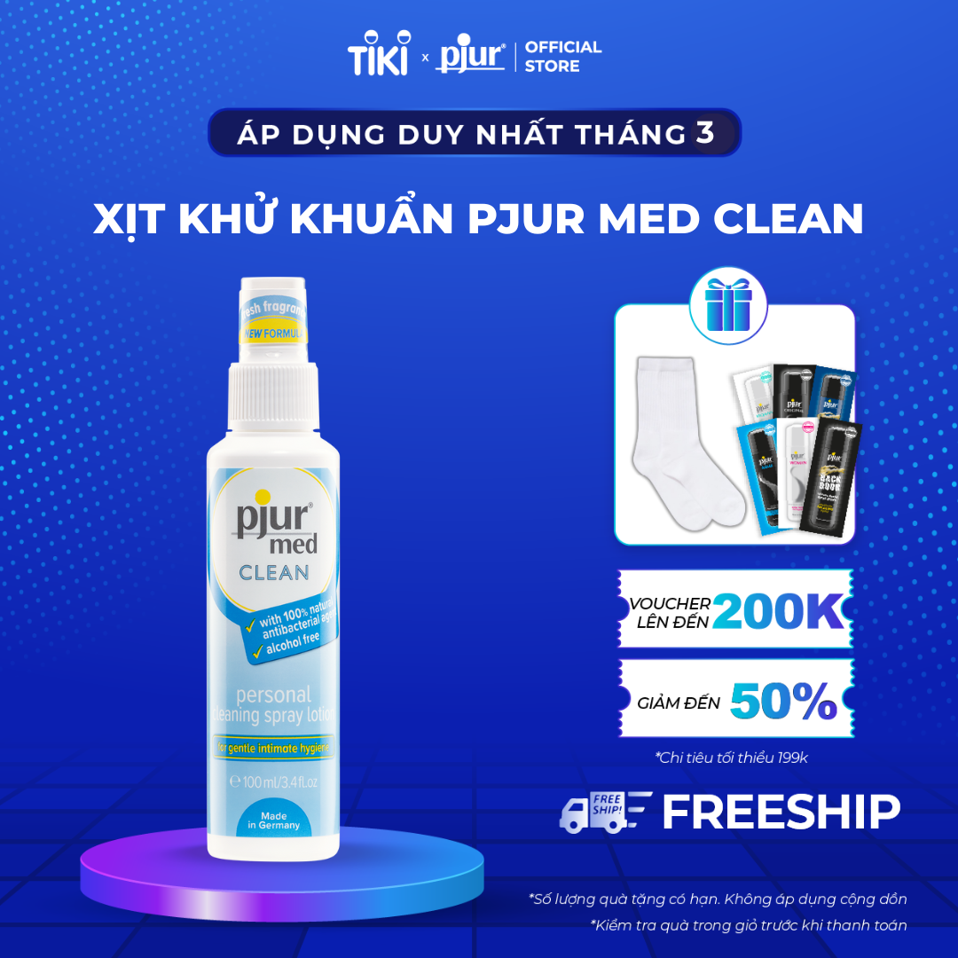 Xịt vệ sinh phụ khoa khử khuẩn cho nữ Pjur Med Clean Spray 100ml dịu nhẹ hương thơm tươi mát dưỡng da mịn màng tươi mát