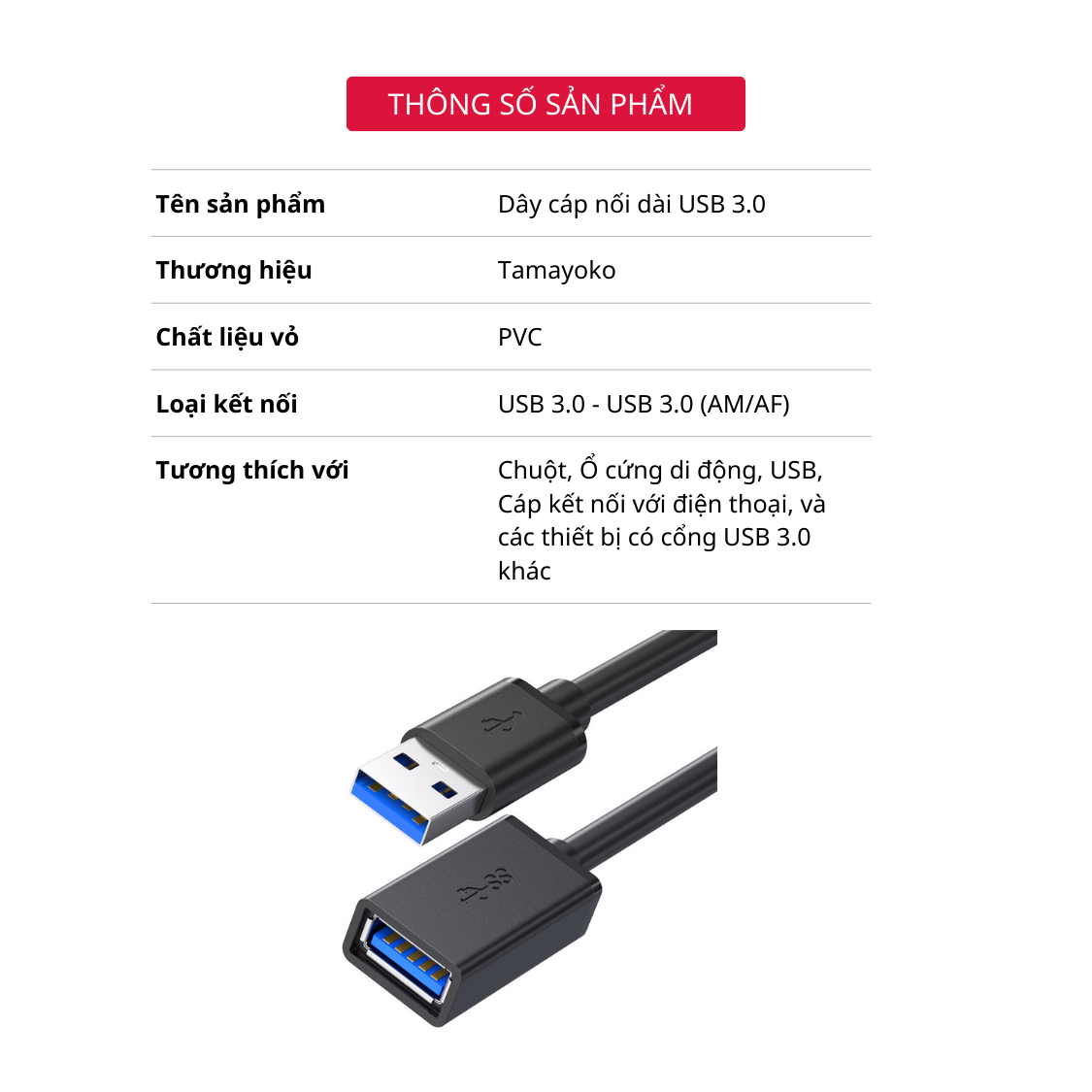 Dây Cáp Nối Dài USB 3.0 Dài 2M - Hàng Chính Hãng Tamayoko