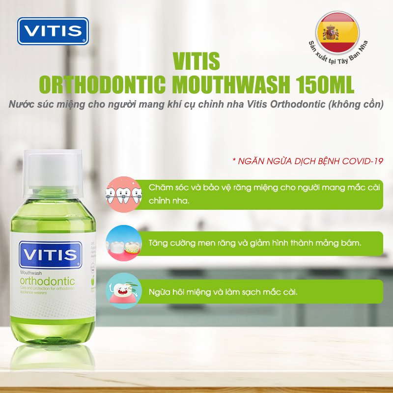 Nước súc miệng cho người chỉnh nha, niềng răng, mang khí cụ chỉnh nha Vitis Orthodontic 150ml