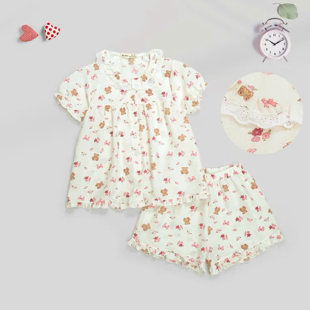 BỘ PYJAMA BÉ GÁI CHẬT ĐŨI COTTON MỀM MẠI VỚI HOẠ TIẾT GẤU, KITTY DỄ THƯƠNG TỪ 12-50KG CHO BÉ GÁI