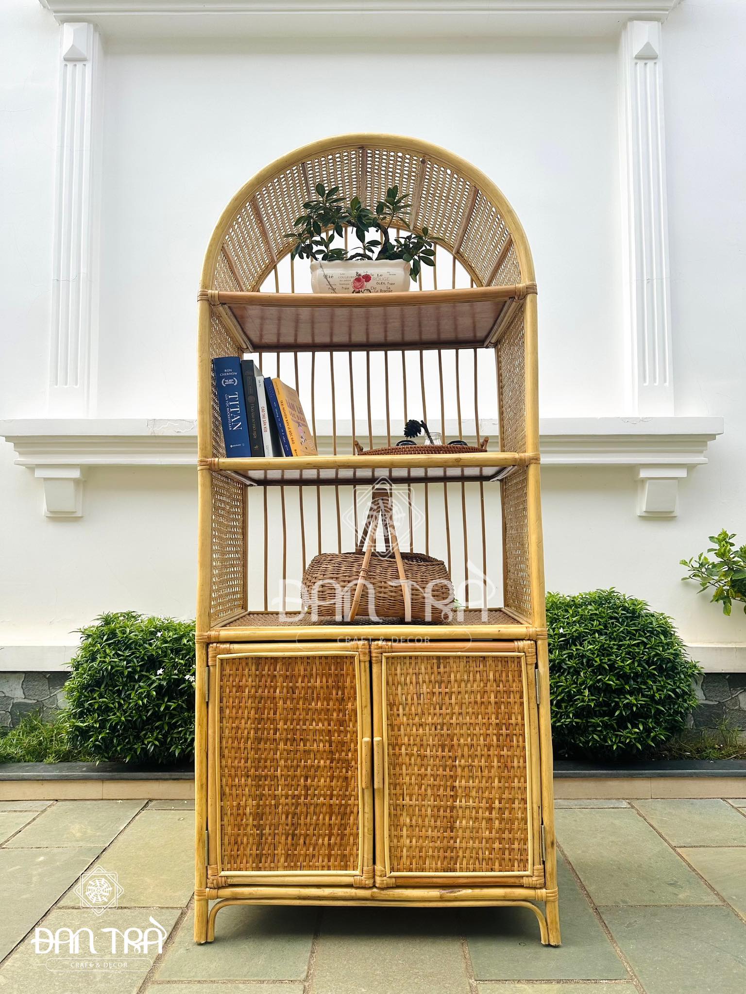 Tủ Mây Đựng Sách Đan Trà- Tủ Mây Decor Vintage- Tủ Mây Mắt Cáo Đan Trà- Nội Thất Mây Tre Đan Trà