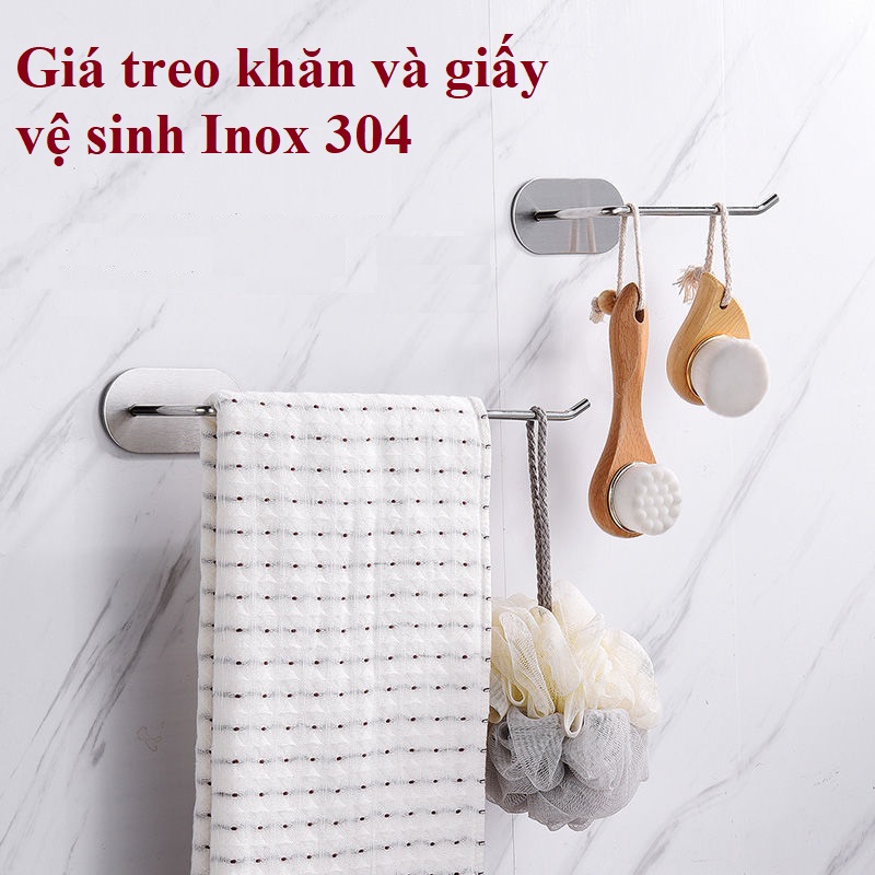 Thanh Treo Khăn Lau Tay - Móc Treo Cuộn Giấy Vệ Sinh Dán Tường kích thước 12 Cm chất liệu Inox 304 Cao Cấp