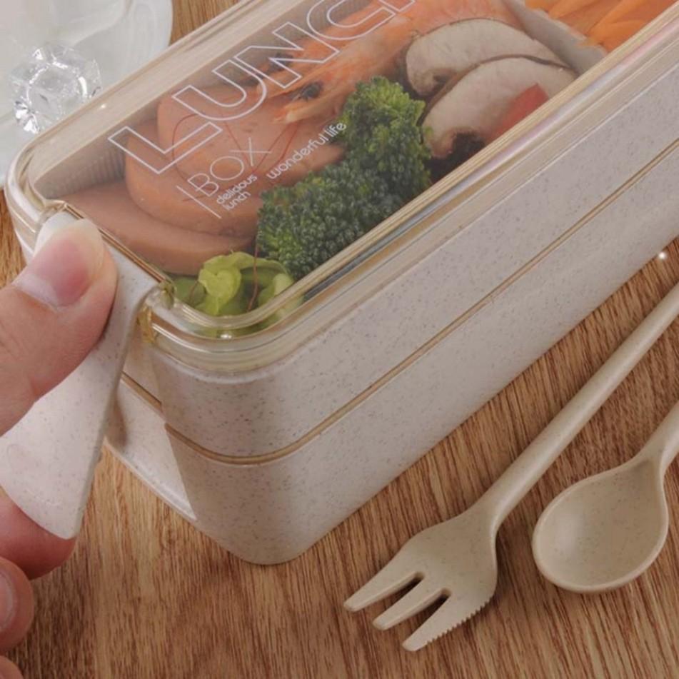 Hộp Đựng Cơm Cặp Lồng Lúa Mạch 3 Tầng Tặng Kèm Thìa Đũa Tiện Lợi