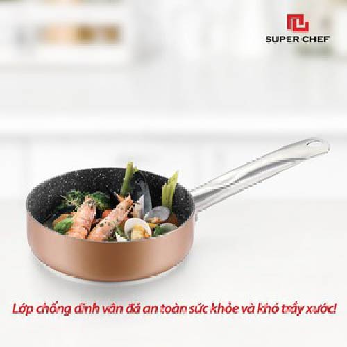 Nồi Vân Đá Chống Dính Đáy Từ Super Chef 16cm Siêu Bền Kèm Nắp Kính