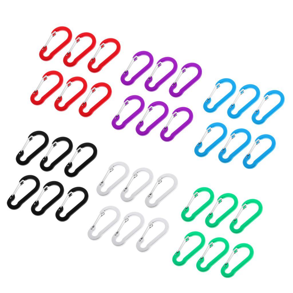 6 Pieces 2" D Shape Aluminum Carabiner Spring Snap Hook Clip for Keychain, Camping, Fishing, Hiking, Traveling, Assorted Colors