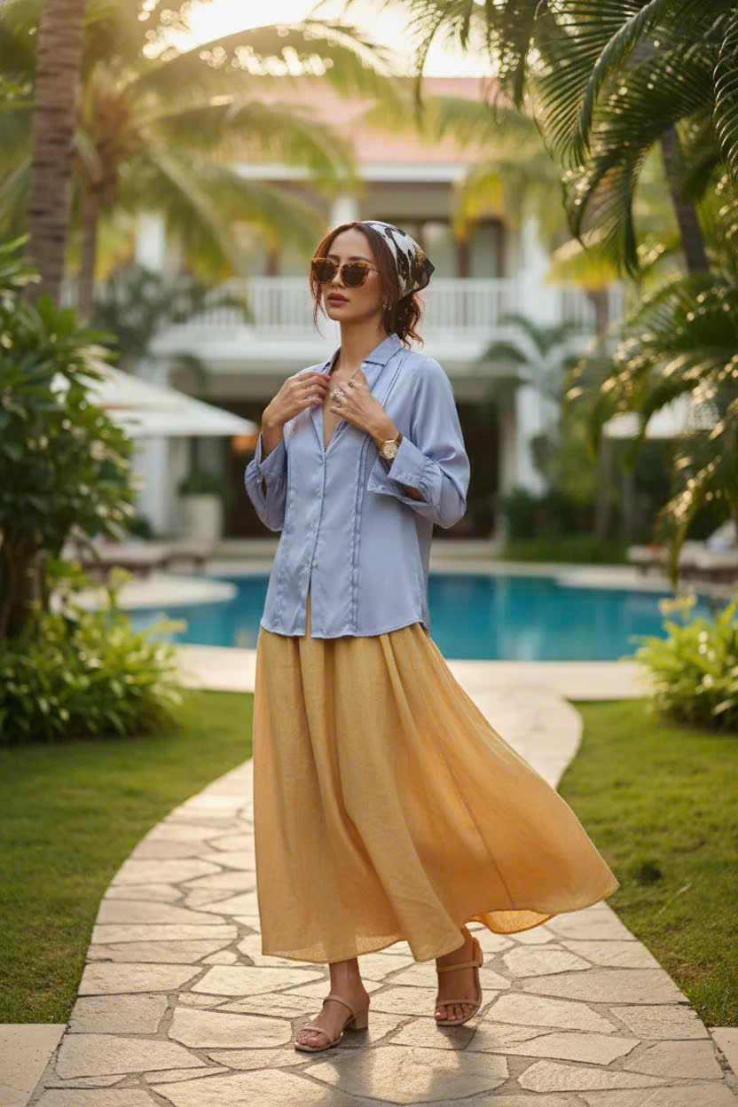 Áo Sơ Mi Lụa Thanh Lâm, Áo Sơ Mi Dài Tay Phong Cách Công Sở Thời trang thiết kế Hity Top173 - L