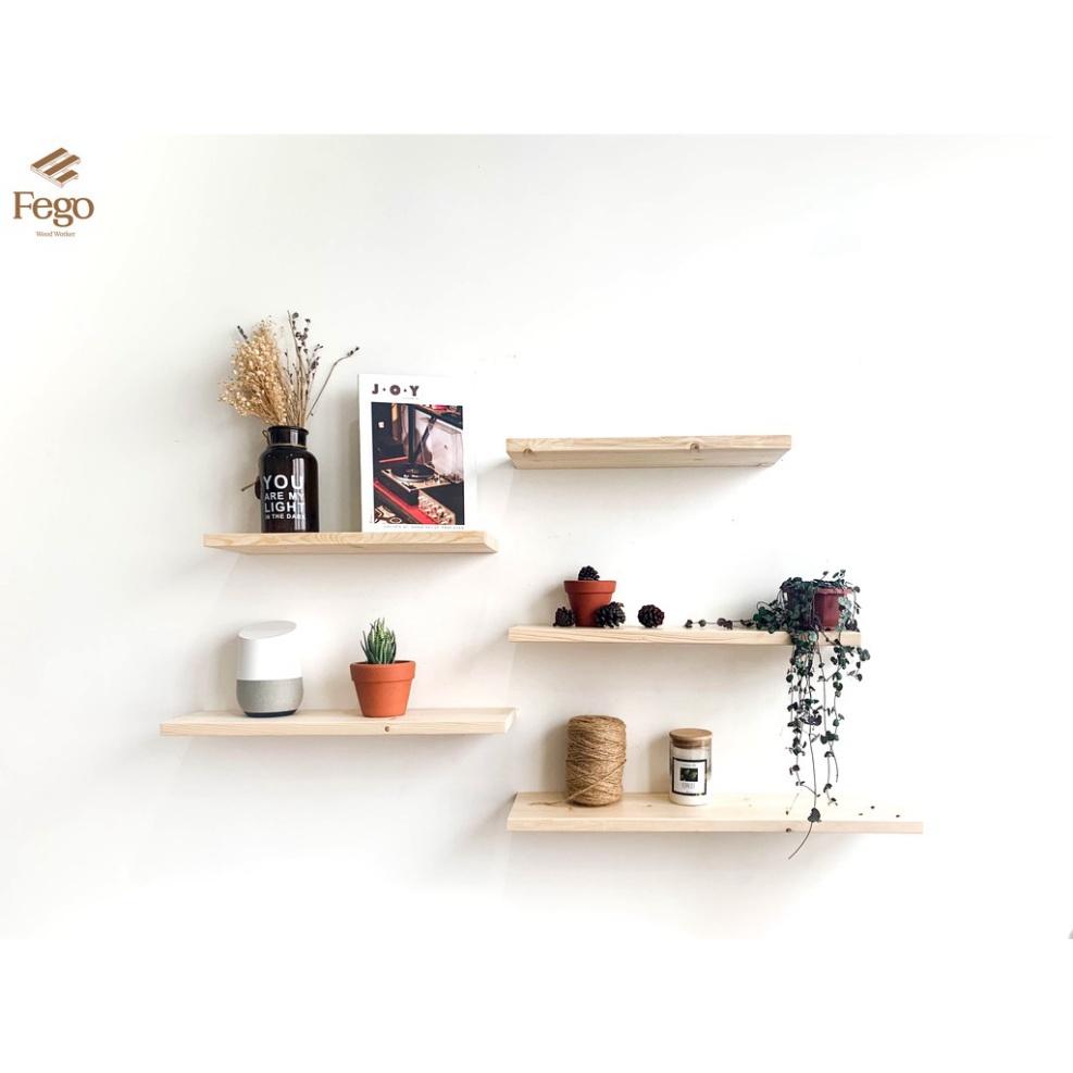 Bộ kệ treo tường set 3 thanh ngang rộng 15cm gỗ tự nhiên/ Giá gắn tường decor trang trí nhà cửa bền đẹp
