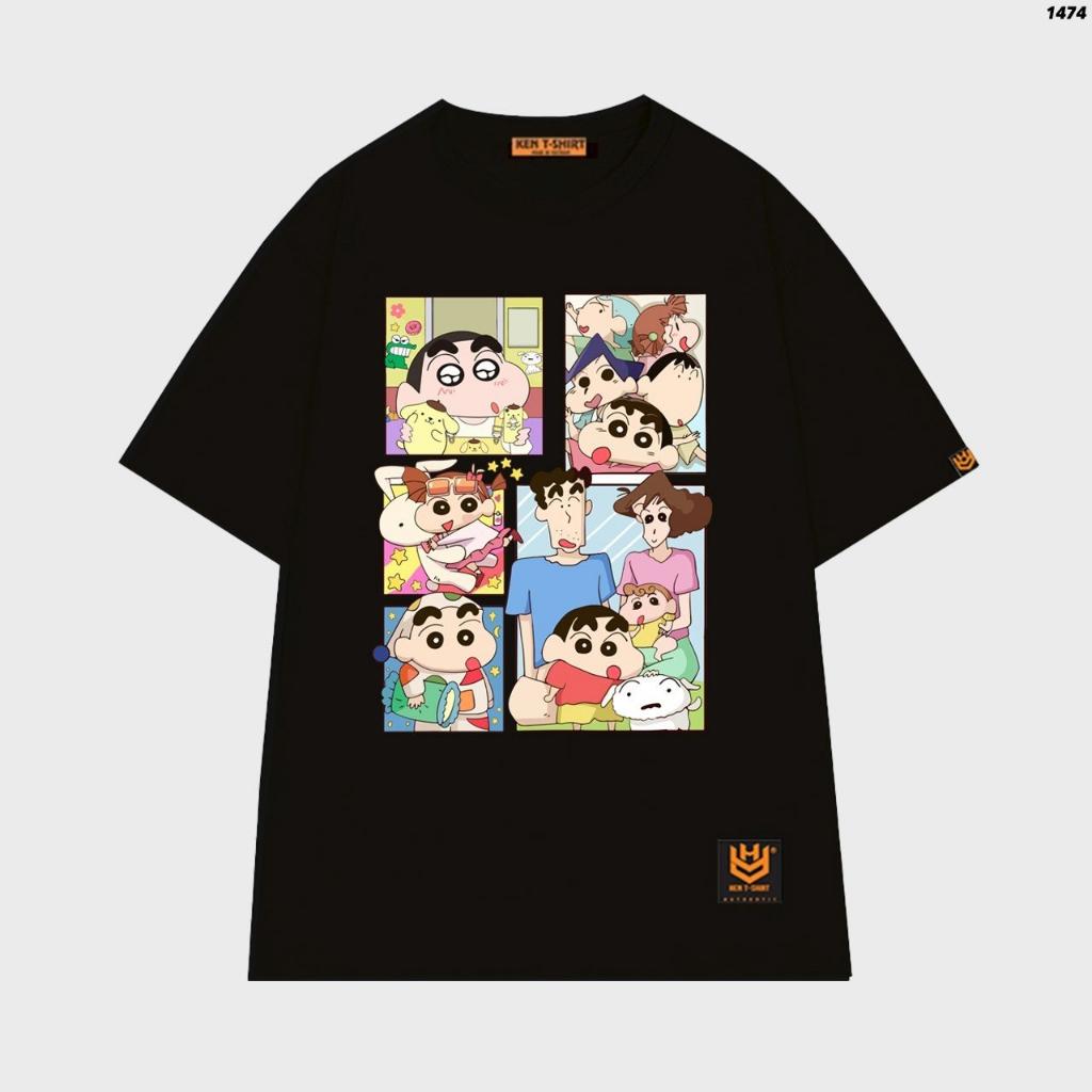 Áo thun unisex bé Shin cậu bé bút chì gia đình Shin Chan và Bạch Tuyết vui nhộn - Hồng