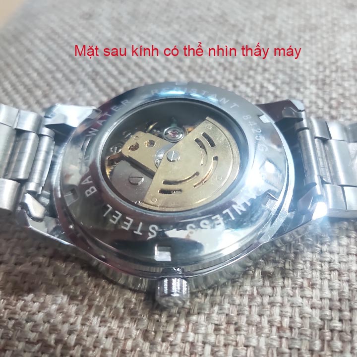 Đồng hồ thời trang nam cơ-tự động, lộ máy size 42mm, chống nước, bằng hợp kim sáng bóng