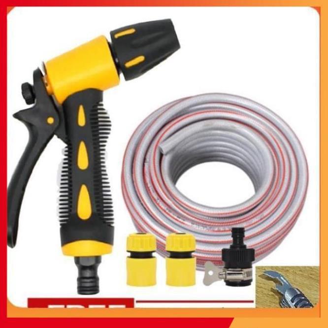 Bộ dây vòi xịt nước rửa xe, tưới cây . tăng áp 3 lần, loại 20m 206319 cút sập,nối nhựa đen+ tặng mở chai