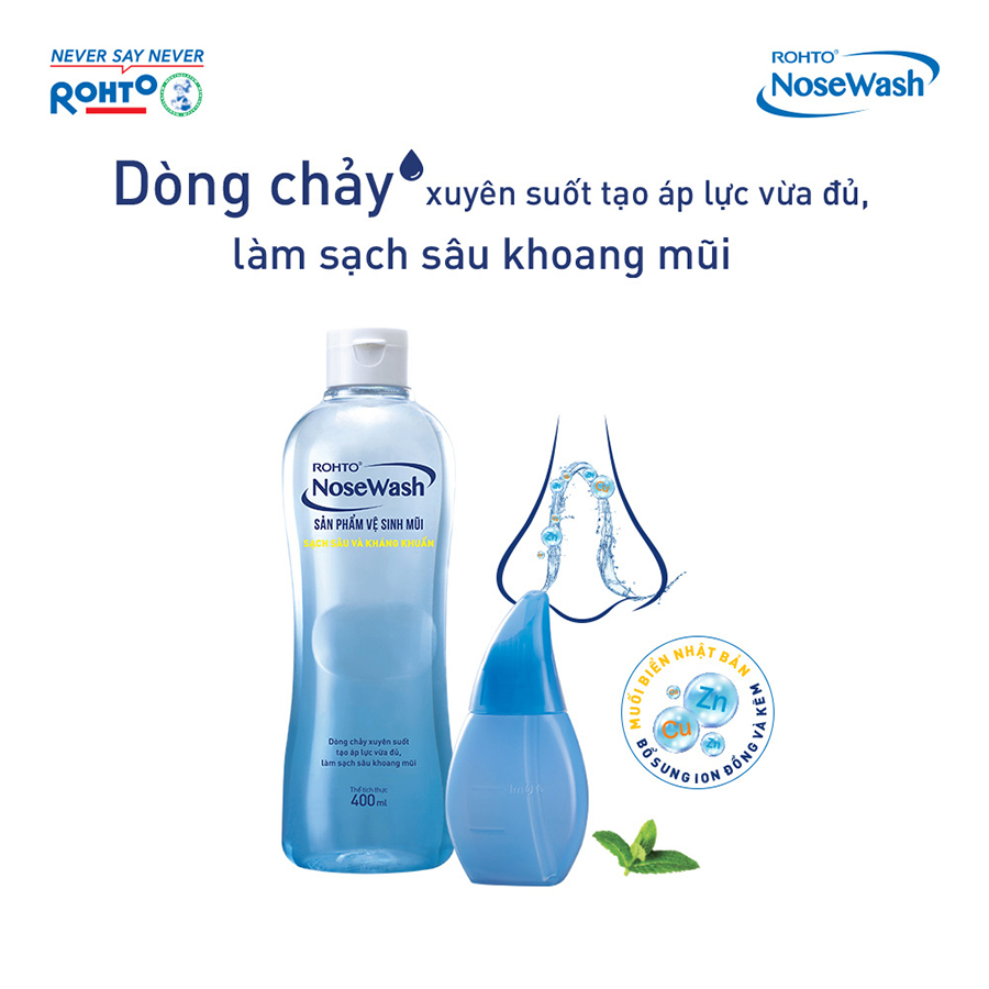 Bộ sản phẩm vệ sinh mũi Rohto NoseWash 400mL + Xịt hỗ trợ điều trị viêm mũi xoang Rohto NoseWash Spray 35ml + Tặng Bộ tiện dụng vệ sinh mũi Rohto NoseWash Miniset