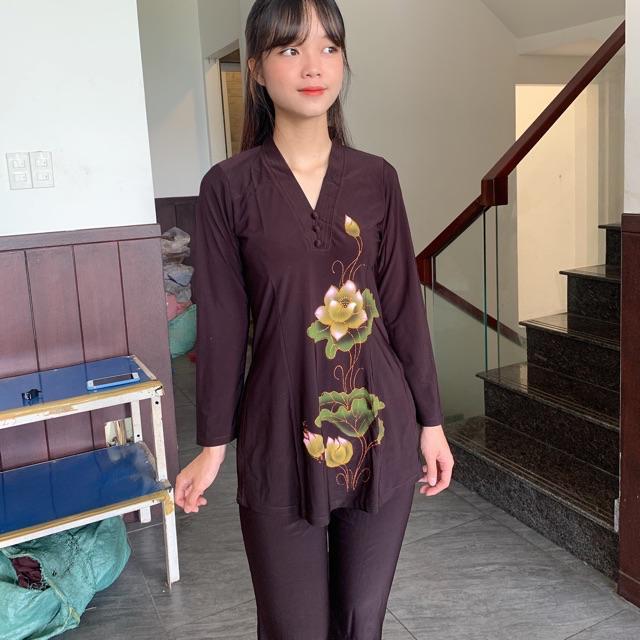 Thời trang nữ đi chùa, áo lam, phật giáo, đồ bộ thun, cách tân lỡ cổ trụ