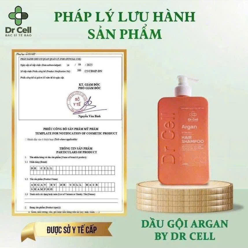 Dầu Gội Đầu Argan Dr Cell 400ml làm sạch da đầu nuôi dưỡng tóc phục hồi tóc hư tổn - Hàng Chính Hãng