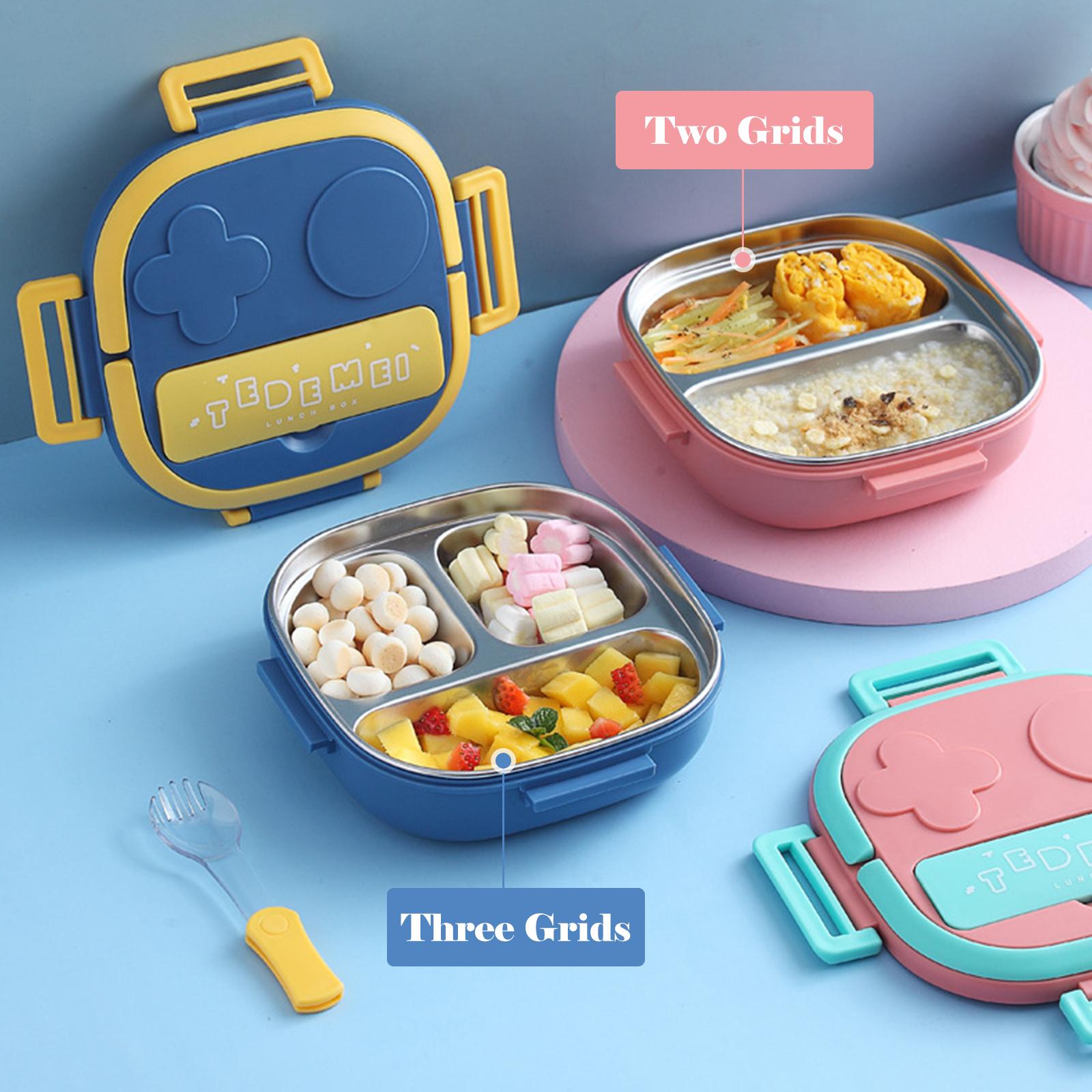 Hộp Cơm Bento Có Nĩa 3 Ngăn Phong Cách Nhật Bản Bằng Thép Không Gỉ Chống Rò Rỉ