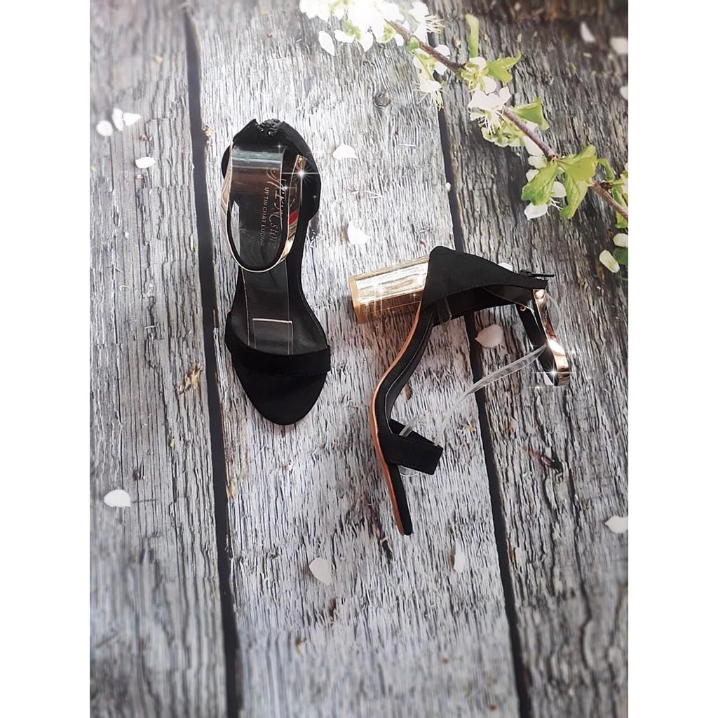 Giày cao gót sandal 7 phân quai đen cổ gót đồng __LZ151