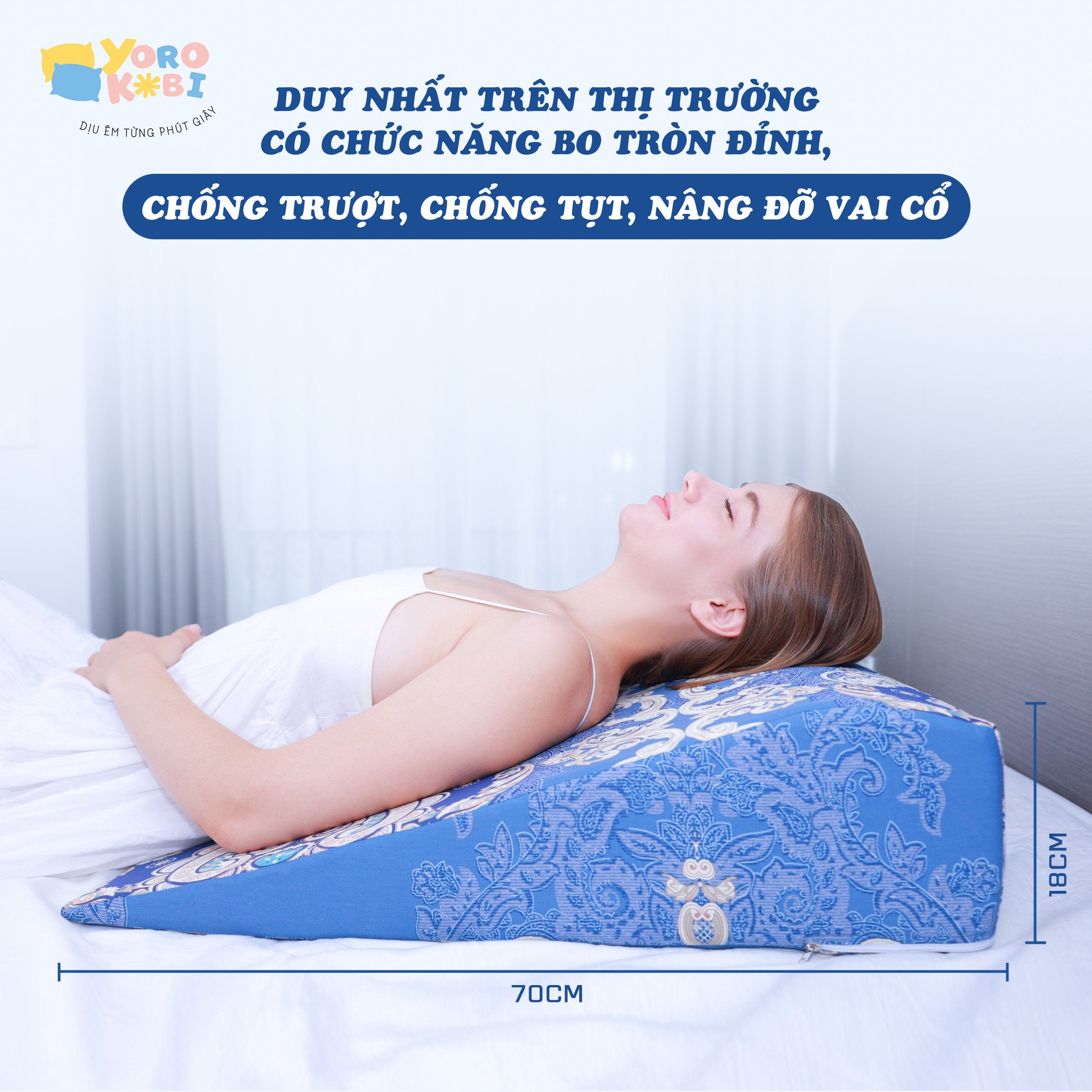 Gối kê chống trào ngược dư thừa acid người lớn YOROKOBI cao 18cm - chống trượt, chống gập cổ