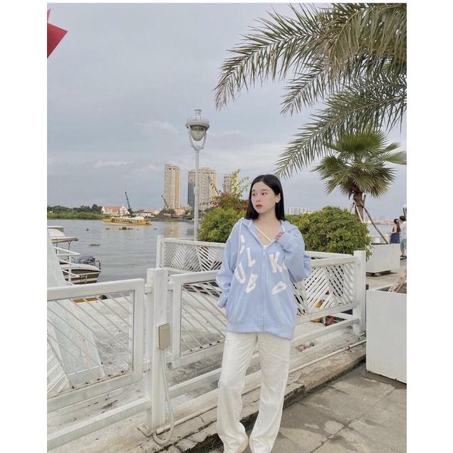Áo khoác nỉ ngoại có nón dây kéo in chữ cái unisex ulzzang nam nữ