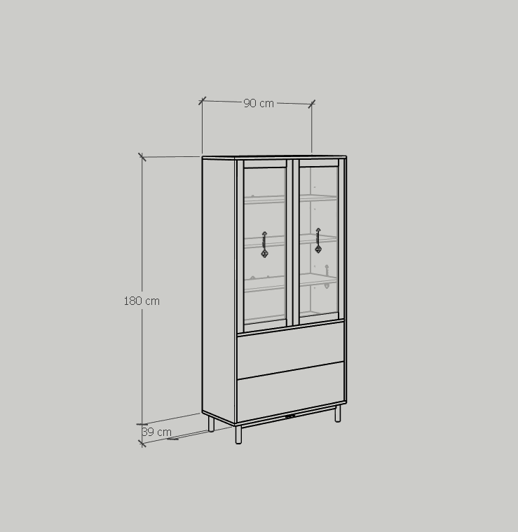 [Happy Home Furniture] CATY ,Kệ sách cửa kính 2 ngăn kéo - đèn LED - chân sắt, 90cm x 39cm x 180cm (DxRxC), KSA_019_LED