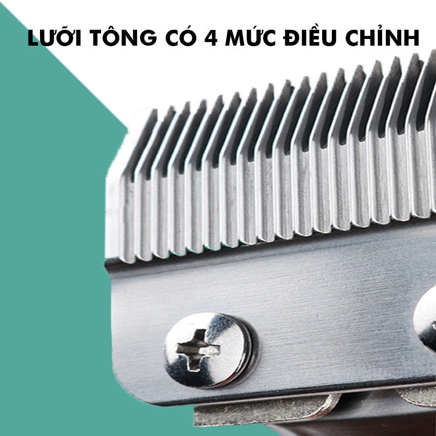 Tông đơ cắt tóc chuyên nghiệp Kemei KM-1997 thiết kế pin lithium 2000mAh sạc nhanh, toàn thân là hợp kim nhôm cao cấp Tặng kèm 1 kẹp cá sấu chia tóc tiện lợi