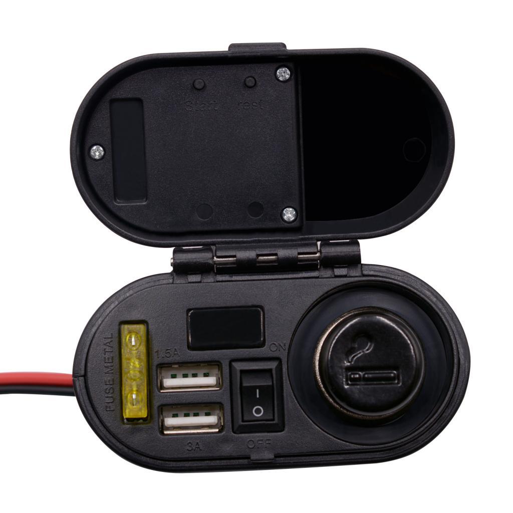 Waterproof Motorcycle Cigarette Lighter Dual USB Charger & Switch & Clock