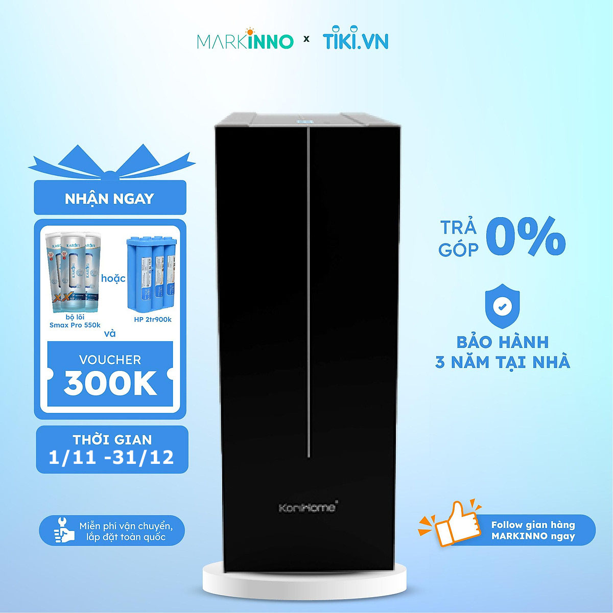 Máy lọc nước Korihome WPK-K93 hệ thống 9 lõi 3 màng RO 150GPD bảng led hiển thị điện tử thông minh hàng chính hãng