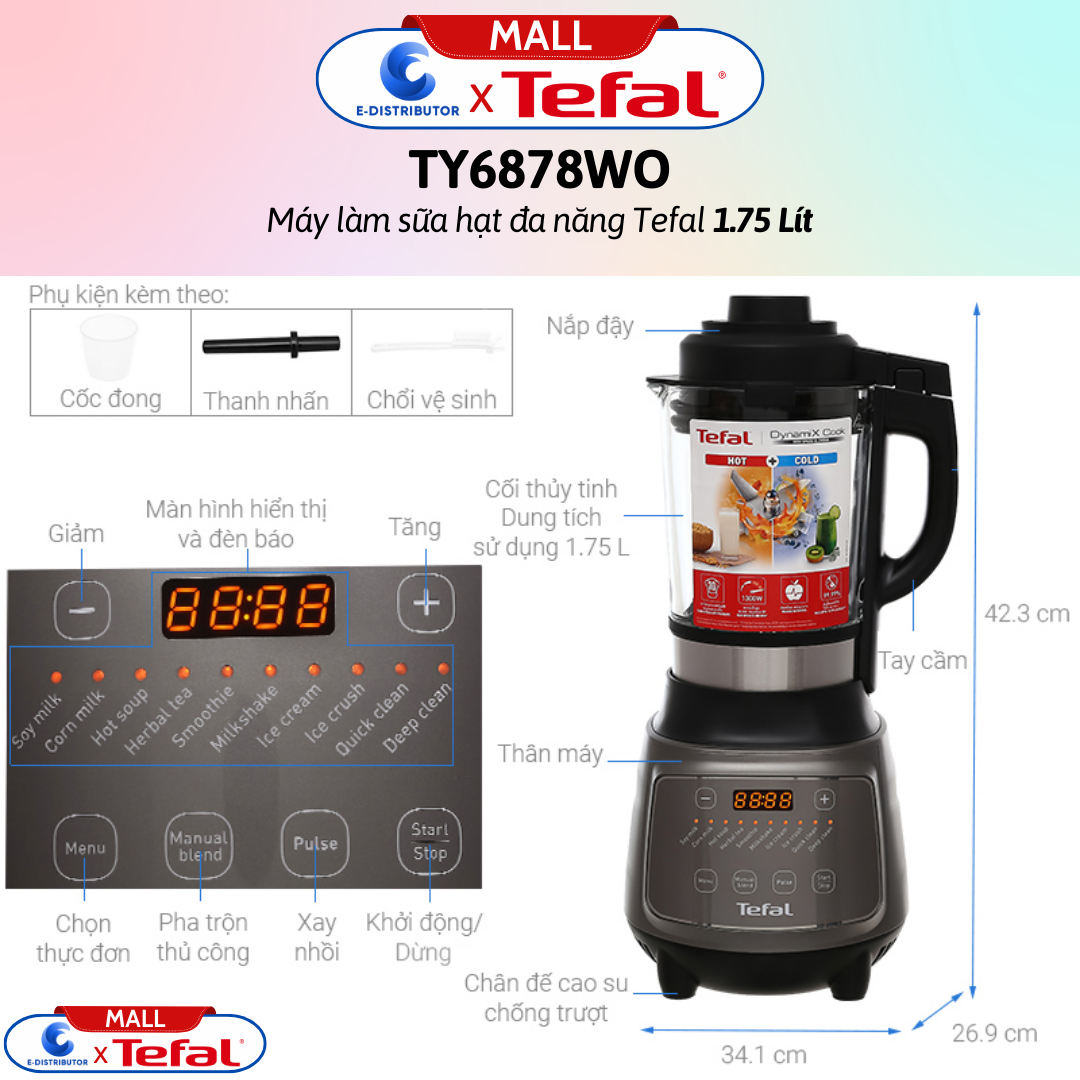 Hình ảnh Máy làm sữa hạt đa năng Tefal BL967B66 - Dung tích 1.75 lít - Hàng Chính Hãng