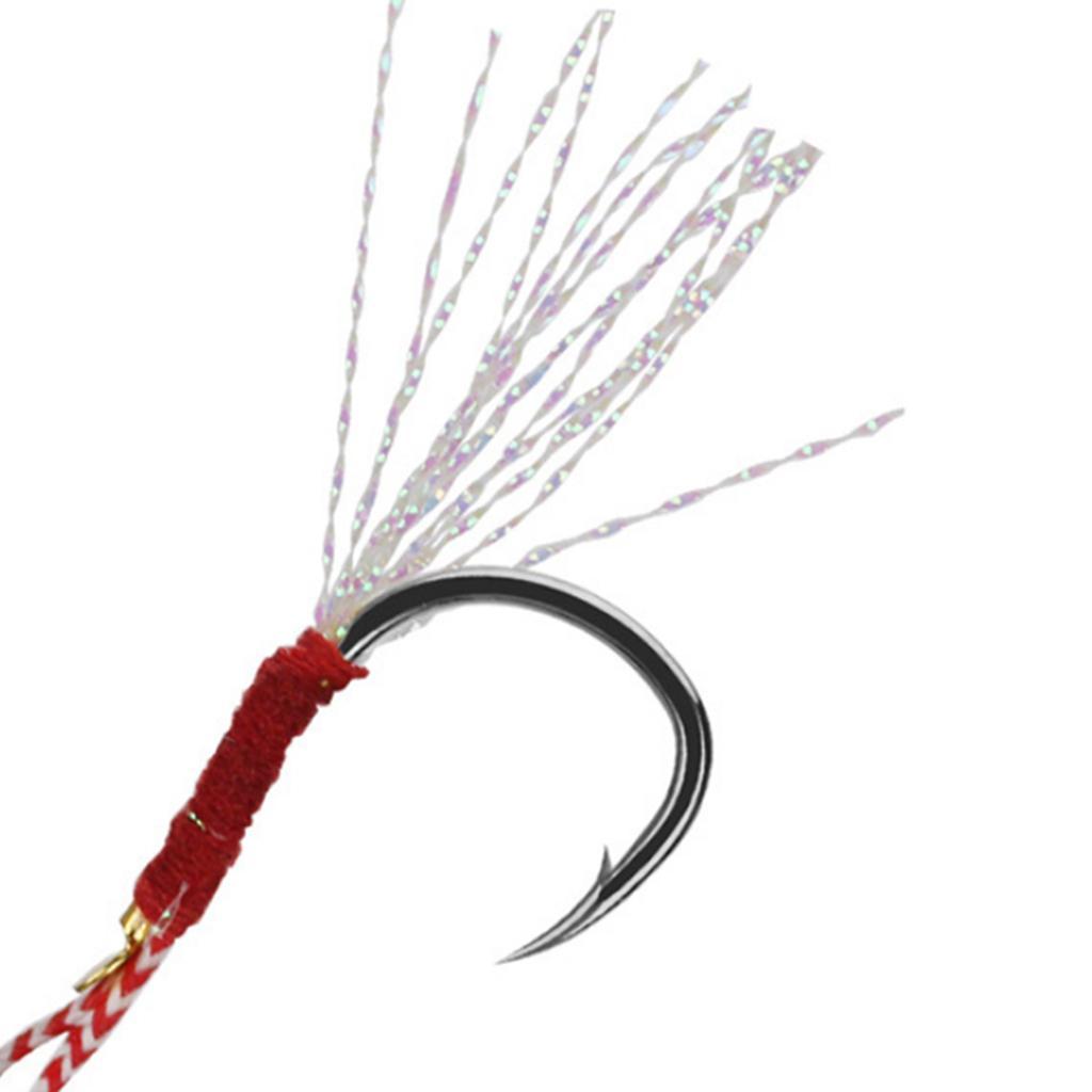 30pcs Fishing Assist Hooks with Braided Line ,Metal Jigging Hooks Tackle ,Braid Assist Cords Butterfly Freshwater