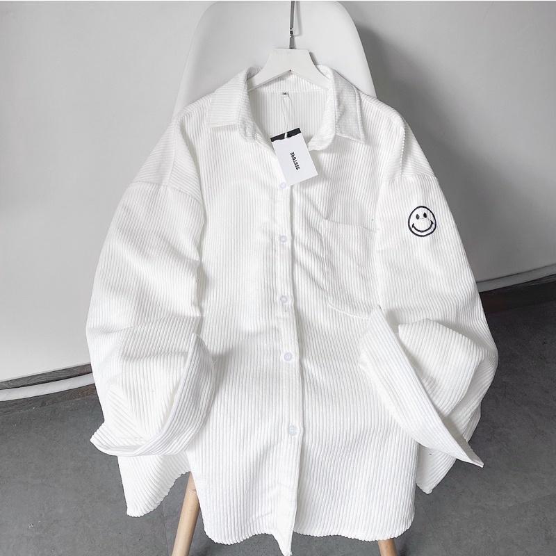 Áo sơ mi nhung mặt cười ảnh thật Ulzzang